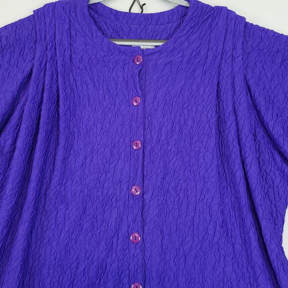 Riccardo E Barone Purple Crinkle Tunic Top Button Women 22 Dolman Short Sleeve - Picture 8 of 11